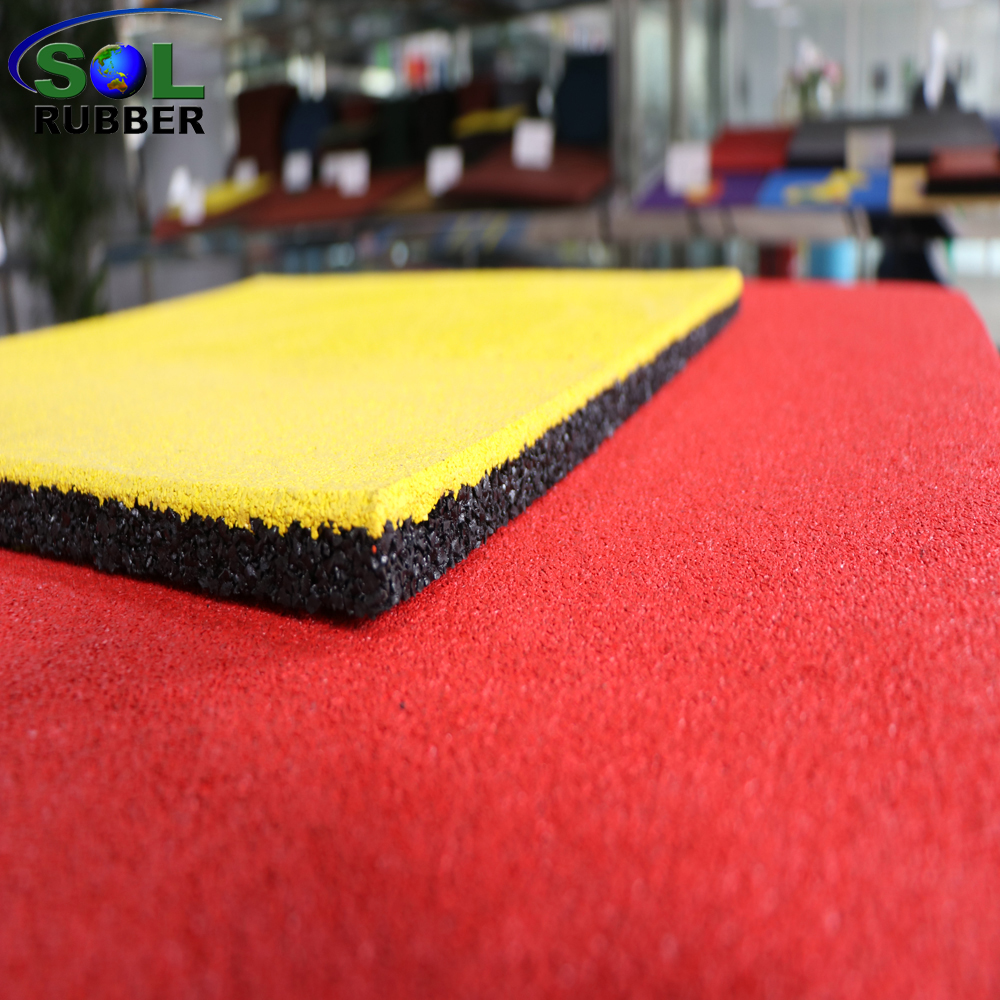 SOL RUBBER children outdoor safety crossfit playground rubber floor tiles mat EPDM granules surface, bigger SBR granules bottom